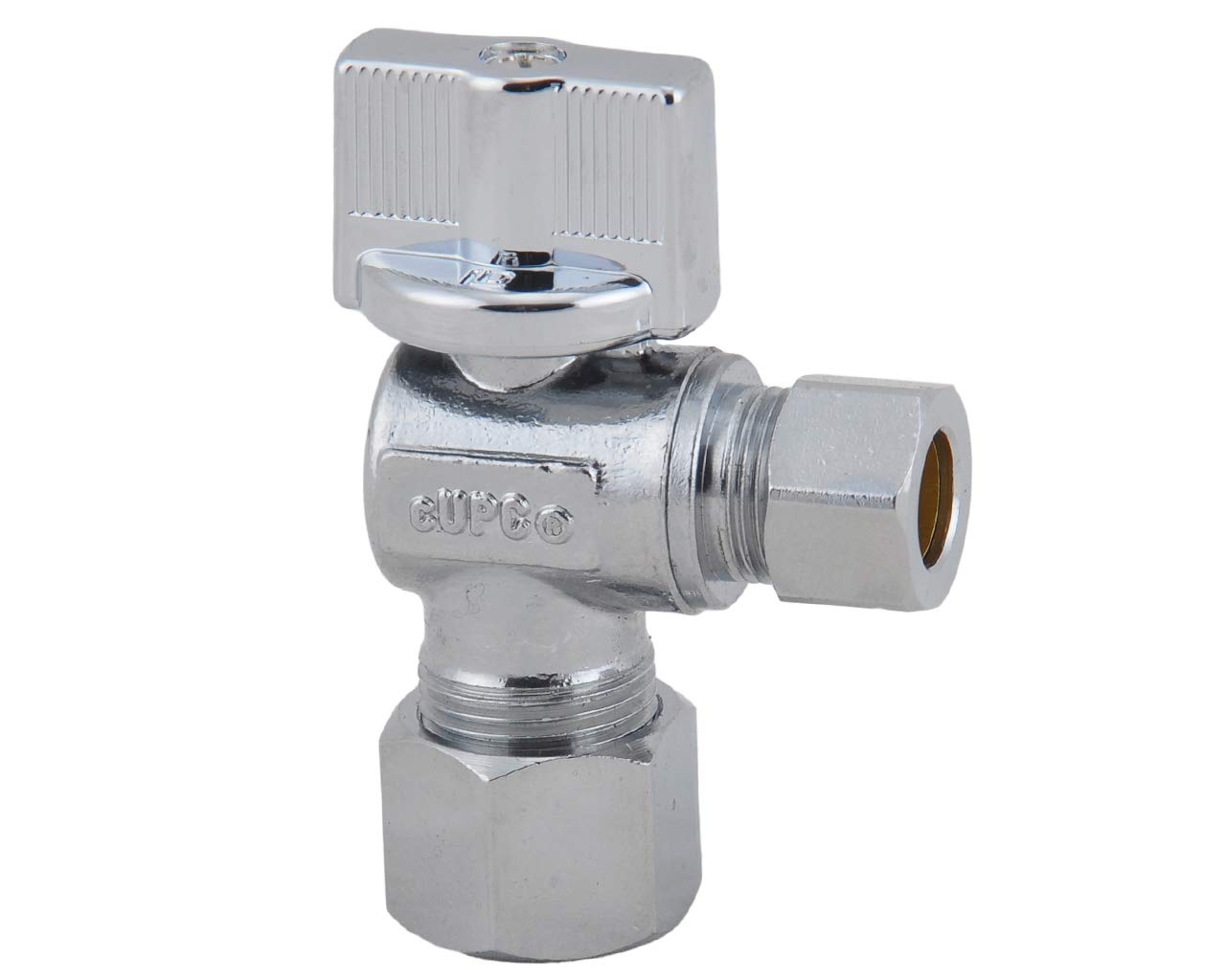 Válvula de parada de ángulo de 1/2 "OD x 3/8" OD, latón sin plomo chapado en cromo apagado suministro de agua para instalación de grifo o inodoro, marca LD (paquete de 4)