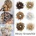 Fluffy Tousled Scrunchie Hair Bun With Elastic Rubber Band Premium Wrap On Hair Extensions Updo Chignon Donut Messy Ponytail Hairpiece Synthetic Wavy For Women(Light Ash Brown Mix Bleach Blonde)