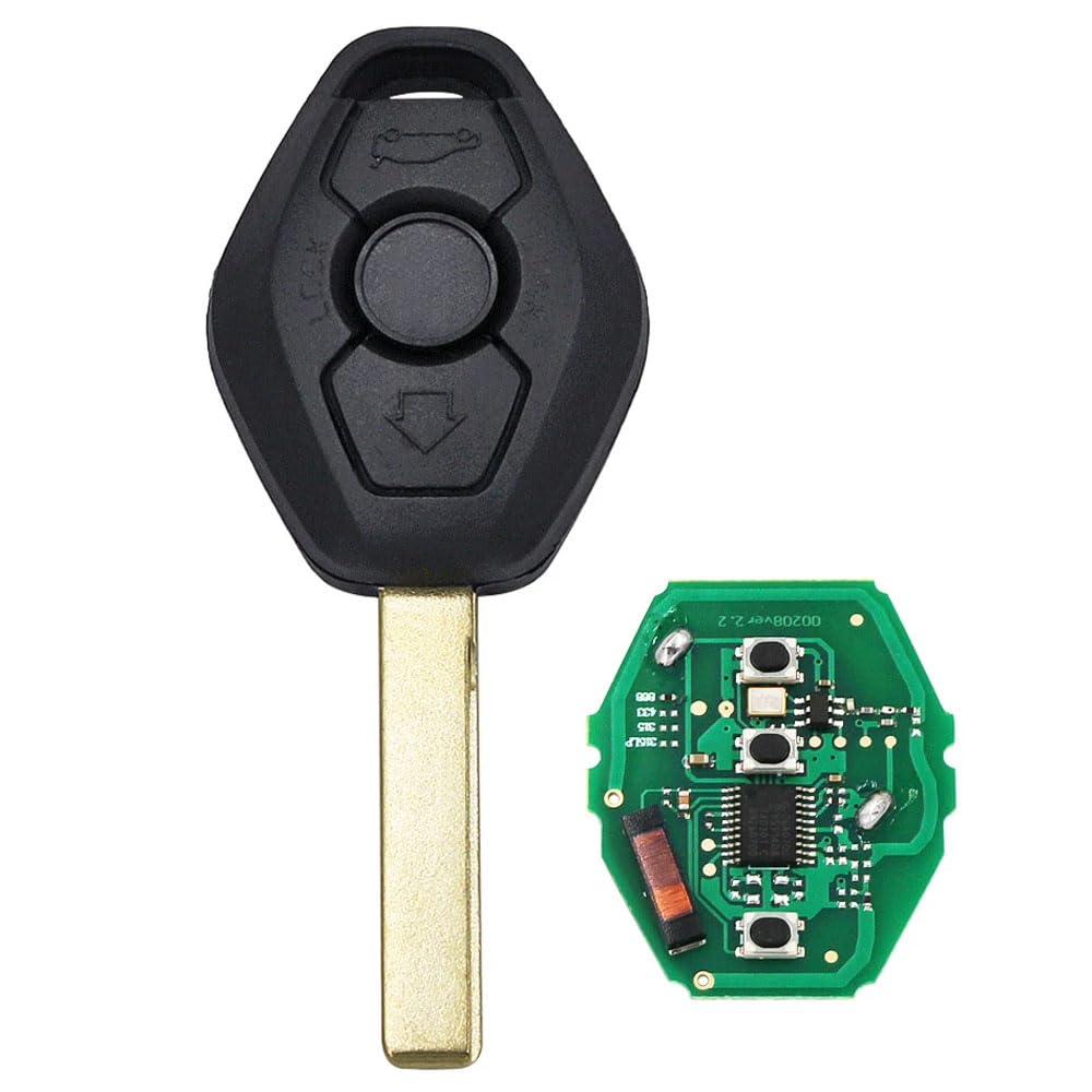 ProPlip - Llave con electrónica para programar compatible con 3 5 7 Z4 E36 E38 E39 E46 E53 E83 E85 E86 M5 M3 X3 X5 320 2 botones mando a distancia 434 MHz