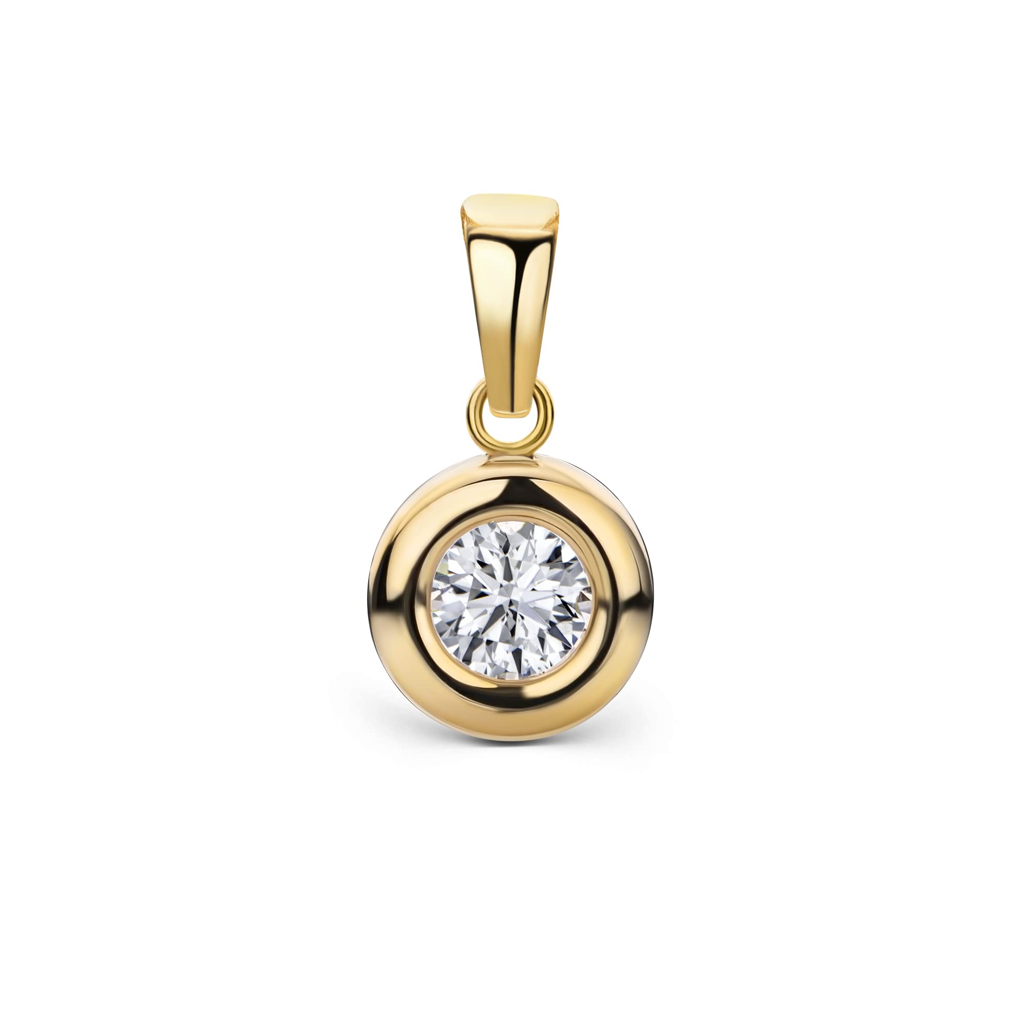 MIORE - Ciondolo Collana Punto Luce Donna in Oro Giallo con Zircone, Vero Oro 9KT 375, Pendente con Zircone con Catena Cm. 45 Oro 9KT, Argento 925 Placcata Oro 18Kt o senza Catena.