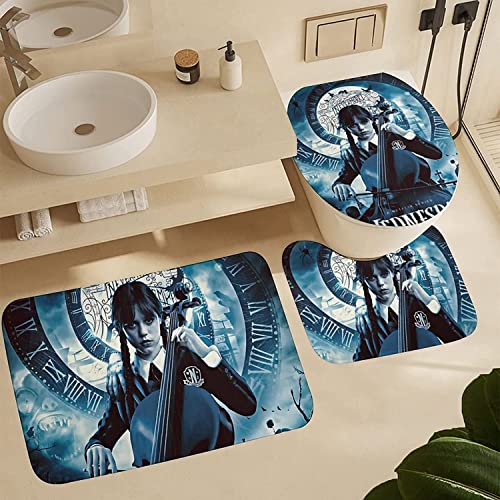 Wednesday Adams 4 Stück Duschvorhang Sets,enthalten Anti-Rutsch-Teppich,Toilettendeckel Abdeckung, Badematte Und Duschvorhang Wasserdicht Mit 12 Haken Für Bad (W1,90x180CM) – Bild 4