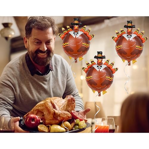 Image of Turkey Balloon Thanksgiving Balloons Turkey Foil Balloons for Fall Harvest Thanksgiving Autumn Themed Party Decoration Supplier Birthday Party Festival Balloons Party Sets 3Pcs