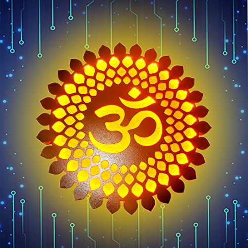 Image of BISWAS BROTHER OM Mandala Wall Back LED Light Wall Decor A well-designed Home Should A Story:18X18 Medium,Size Color: Brown & Golden Yellow,White & Golden Yellow (BROWN, 18x18 inch)