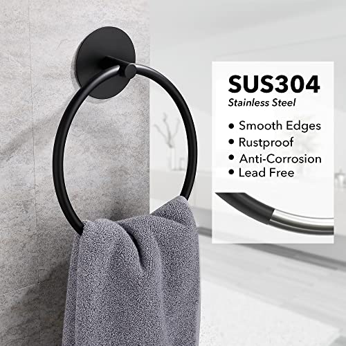 Matte Black Bathroom Towel Ring - SUS304 Stainless Steel Bathroom Towel Rack, Susswiff Adhesive Wall Mounted Hand Towels Holder, Towel Hanger for Bathroom Organizer, Kitchen Storage - Image 3