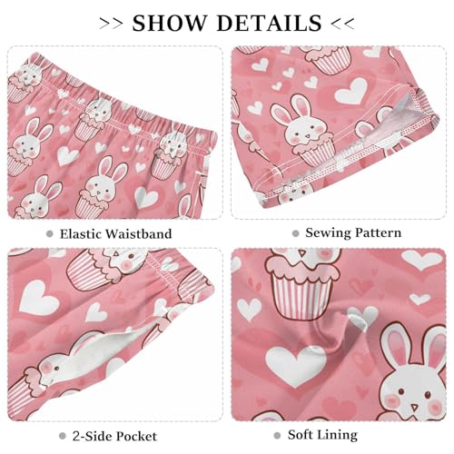 ALAZA Cute Rabbit Cupcake Heart Pajama Shorts Sleep Shorts Pant Lounge Pajama Bottoms Elastic Waist with Pockets3