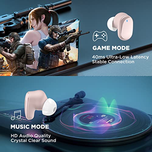 Htc 2023 New True Wireless Earbuds 7 Bluetooth 5.3, Stereo Earphones 10Mm Driver With Deep Bass, 40Ms Ultra Low Latency For Gaming, Running - 22H Playtime/Touch Control/Game Modes/Built-In Mic - Pink #TOP1