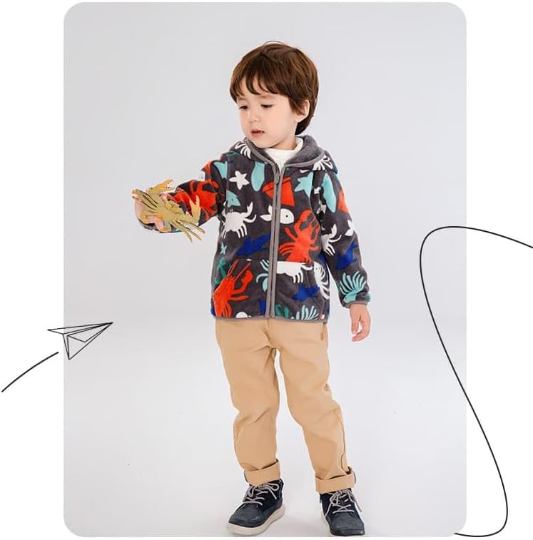 PINU Fashion Cool Print Fleece Hooded Jacket for Toddlers Kids Unisex Winter Autumn Spring Warm Cartoon Outerwear - Image 2