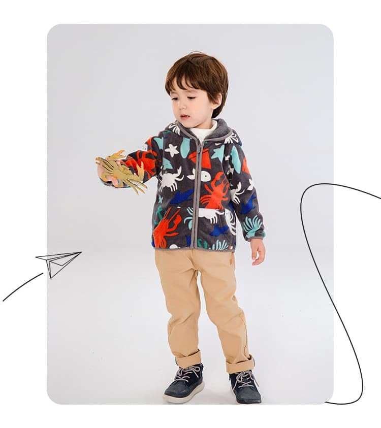 PINU Fashion Cool Print Fleece Hooded Jacket for Toddlers Kids Unisex Winter Autumn Spring Warm Cartoon Outerwear3