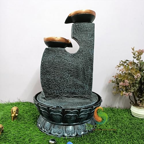 Image of Decorative Table Top Water Fountain for Home Decor /Office /Indoor & Outdoor /Garden /Puja Room /Vaastu with Multicolor LED Light and Adjustable Water Pump (3 Step Diya Ganesh)
