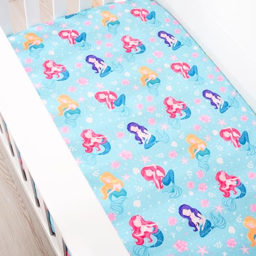 Image of JISEN Baby Crib Sheet 1 Piece Portable Fitted Crib Sheet for Standard Crib and Toddler Mattresses Nursery Bed Decor for Boys Girls 28x52 Inch Green Mermaids