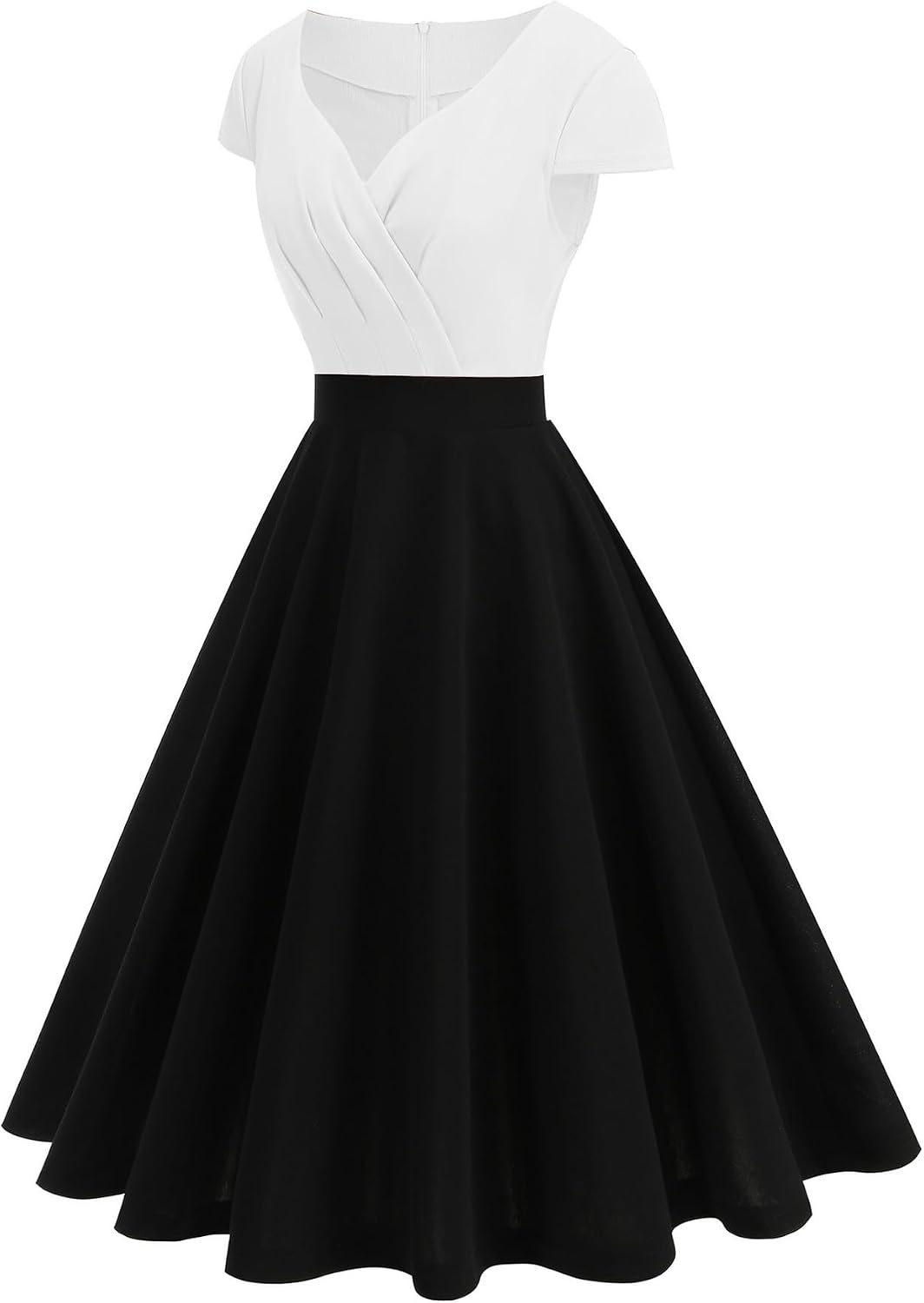 JSEIAJB Women's Wear Polyester Short Sleeves Dress Splicing V-Neck Casual Dress Vintage Versatile Elegant Mid-Length Skirt(OneColor,Large)