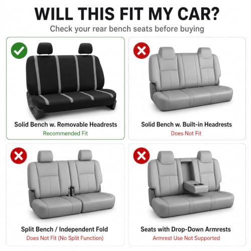 Image of FH Group Car Seat Covers Rear Set Cloth - Car Seat Covers with Removable Headrest,Universal Fit,Automotive SeatCovers,Washable Car SeatCover for SUV,Sedan,Van Gray