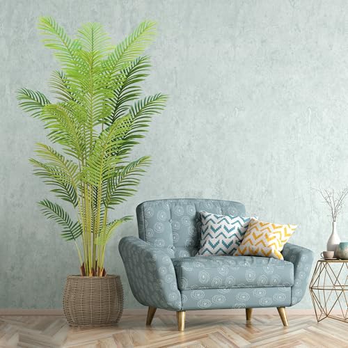 7FT Artificial Palm Tree Indoor with White Pot, Realistic Leaves, 18 Trunks Adjustable Branches...