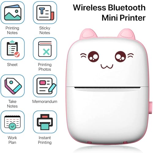 Image of Vaku Luxos Portable Mini Thermal Printer, Bluetooth Wireless, Inkless, for Photos, Notes, Labels, QR Codes, Barcodes, Receipts, Compatible with iOS and Android - Pink