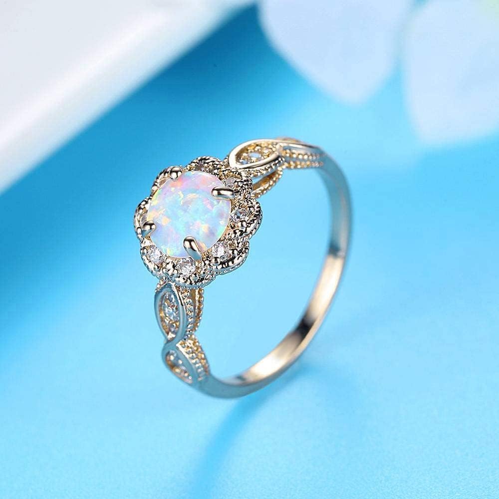 DIYA Opal Engagement Ring 925 Sterling Silver Rose/White/Yellow Gold Plated Opal Rings for Women Moissanite Wedding Ring Anniversary Birthday Valentine's Day Christmas Mothers Day Jewelry Gift for Wife Size 5-10