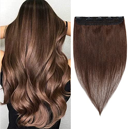 Image of Benehair One Piece Clip in Hair Extensions Human Hair Dark Brown Hair Extensions Clip in Human Hair 8inch 3 /4 Full Head Straight Remy Human Hair 5 Clips