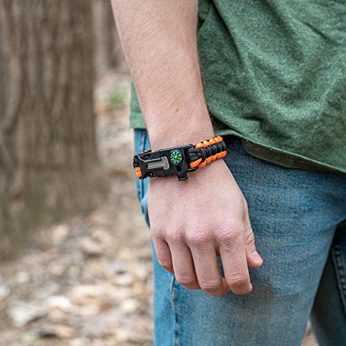 Elk Paracord Survival Bracelets Include Adjustable Size, Loud Whistle And Fire Starter - Perfect For Outdoor Hiking, Camping, Fishing And Hunting (Black And Black+Orange, 2 Pack) #TOP2