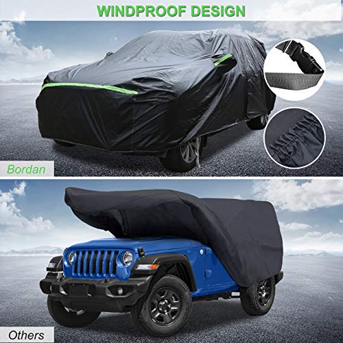 Image of BORDAN Waterproof Car Cover for Wrangler 1987-2023, Black Car Covers Snowproof All Weather Protection, Full Car Cover for Wrangler JK, JL, CJ, YJ, TJ (4 Doors)