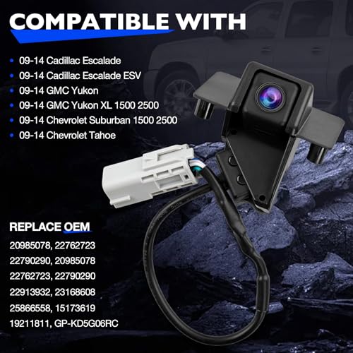 Image of 22790290 Backup Rear Camera Compatible with 2009-2014 Cadillac Escalade ESV Chevy Tahoe Suburban GMC Yukon XL 1500 2500, Reverse Back Up Camera Replace 22913932 23168608 19211811