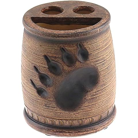 Bear Paw Print Toothbrush Toothpaste Holder Cup, 4-inch, Rustic Bathroom Decor Cover