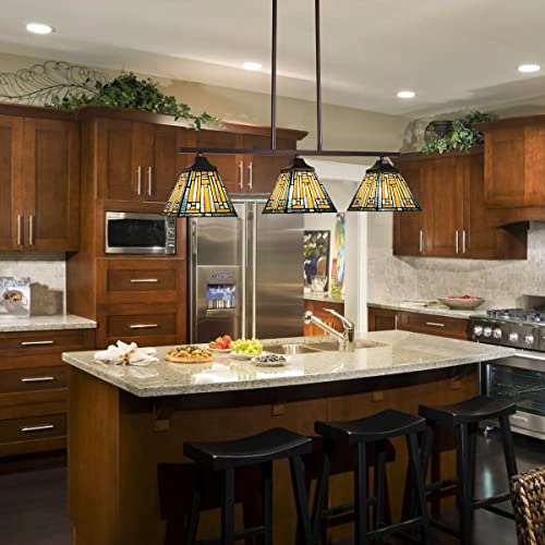 Image of Tiffany Pool Table Lights,Stained Glass 3-Lights Kitchen Island Lighting,Antique Style Hanging Pendant Lighting Fixtures for Dining Room Gameroom Bars