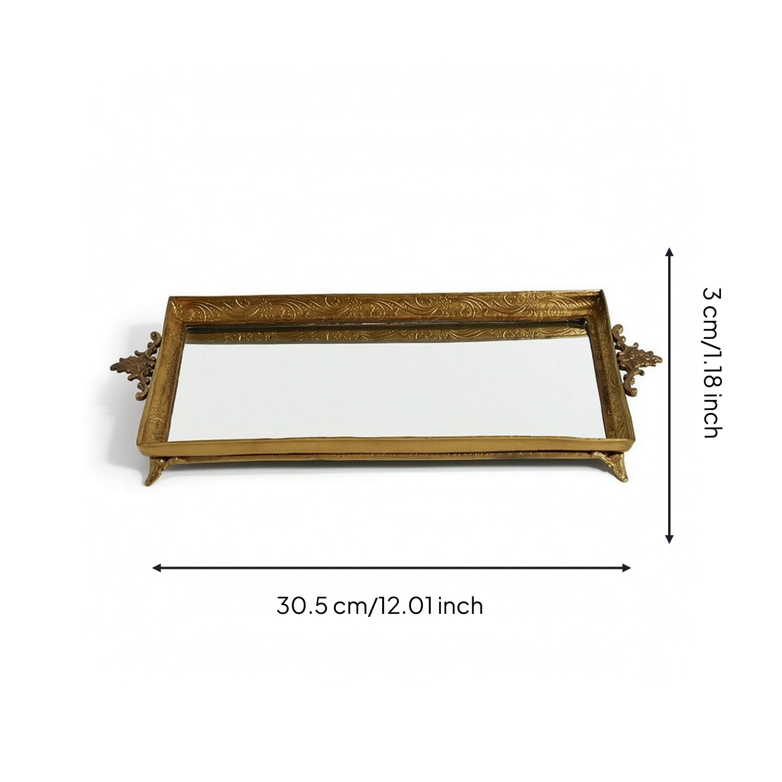 Alzata per Dolci Vassoio Espositore Centrotavola in Ottone E Vetro con Due Ripiani E Manico Ad Anello Struttura Stabile E Vassoi in Vetro Trasparente , Retro Mirror Tray