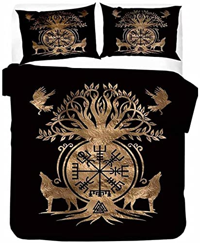 LUYAPOND Parure de Lit 160x200 Totem du Loup Viking, Parure de Lit 2 Pièces avec Housse de Couette et 1 Taie d'oreiller 65x65 cm pour Enfant Ado