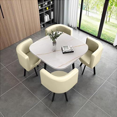 Ensemble de Salle à Manger Ronde/Carré, Table de Conférence Moderne et 4 Chaises, Table Chaise...
