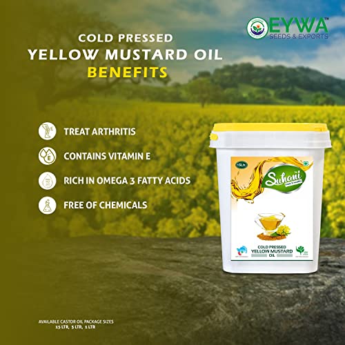 Image of Organic Yellow Mustard Oil (15 Litre) Cold Pressed /Wood Pressed Oil | Yellow Sarso Kachi Ghani Oil by EYWA (Suhani)
