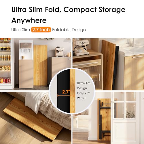 Image of Need 35.8 Inch Folding Desk for Small Spaces, Home Office Computer Desk with Teak Wood Top & Black Frame, Foldable Writing Table for Study, Bedroom, Dorm Room & Student