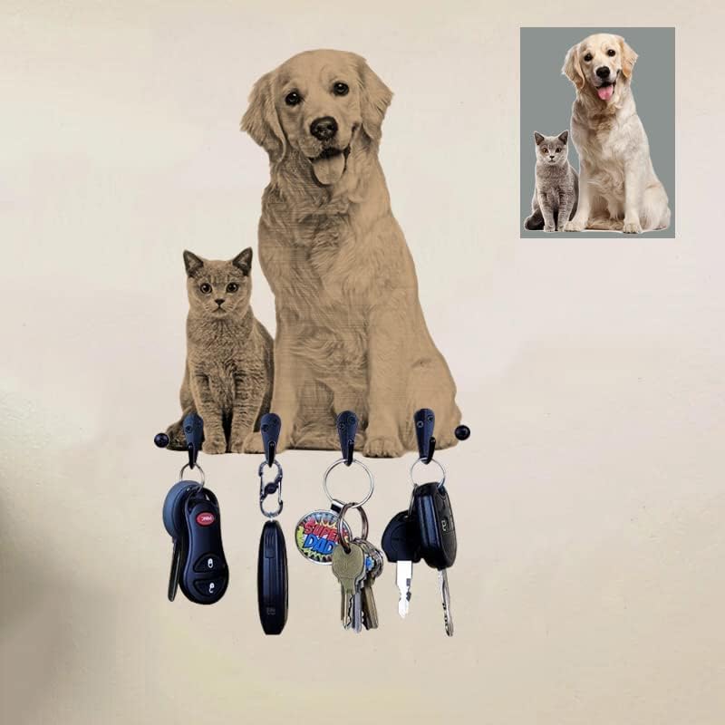 Miniatura 8 de Llavero de madera con foto personalizada para colgar llaves para pared con 4 ganchos para llavero, decoración rústica del hogar, regalos