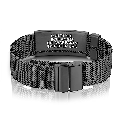 Divoti Deep Custom Engraved Medical Alert ID Bracelet – Custom Medical ID 5 Lines Front, 4 Back (24 Char Each) – Milanese Mesh Loop, Secure Clasp, PVD Rose Gold w/White Caduceus (5.5–7.8")2