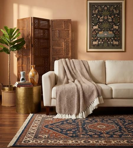 SAJAVAT HOME Hand-Knitted Cotton Sofa Throw | All-Season Throw Blanket for Sofa, Bed, Couch, Chair & Travel | 80×52 Inches (204×132 cm) | Brown with Tassels | Pack of 1 SAJAVAT HOME Hand-Knitted Cotton Sofa Throw | All-Season Throw Blanket for Sofa, Bed, Couch, Chair & Travel | 80×52 Inches (204×132 cm) | Brown with Tassels | Pack of 1