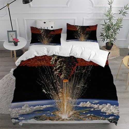 Housse de couette King imprimé 3D explosion en microfibre douce avec fermeture éclair pour lit - 6