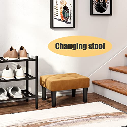 Small Footstool Ottoman, Velvet Wooden Foot Stool Ottoman With Wood Legs, Rectangle Ottoman Chair, Sofa Footrest Extra Seating For Living Room Entryway Office (Coffee) #TOP5