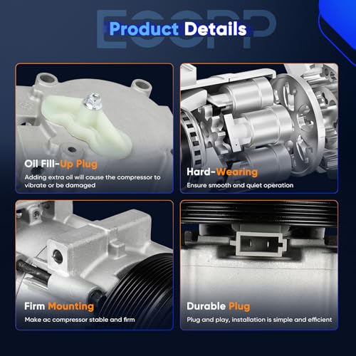 Image of ECCPP AC Compressor with Clutch for Ford for F-250 for F-350 7.3L 1990-1997 | for Ford for E-350 Econoline for F-59 Commercial Stripped Chassis 7.3L 1993-1997 AC Compressor Rapid Cooling