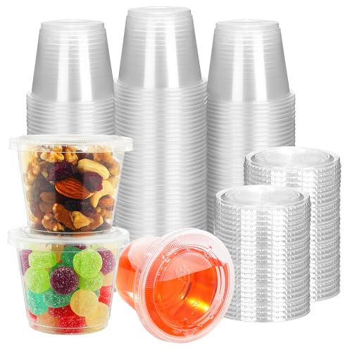Image of YEEHAW 100 Sets - 5 oz Jello Shot Cups with Lids, Portion Cups, Clear Disposable Plastic Jello Shot Cups for Meal Prep, Salad Dressing, Souffle, Portion Containers