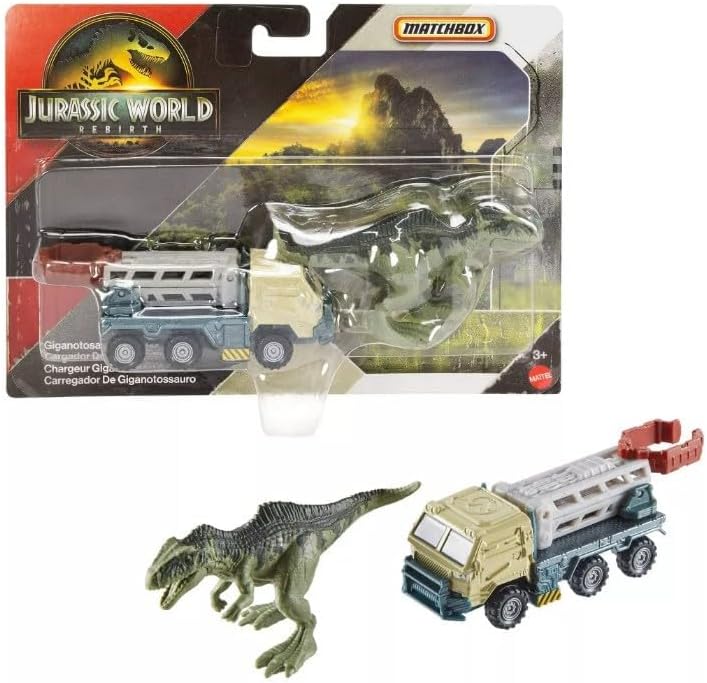 Miniatura 3 de Hot Wheels Jurassic World Rebirth, Vehículo y Figura de la Colección de Dinosaurios (Velociraptor Blue y Camión de Captura de Atrociraptor)