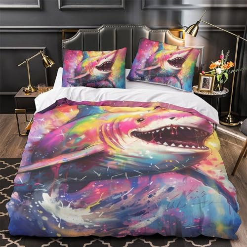 Parure de lit grand requin blanc 3D en microfibre 140x200 cm avec taies