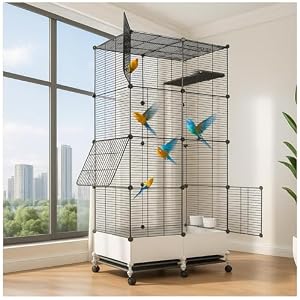 69in Large Forged Steel Birdcage, Comes with Bird Nest, Ladder, Hammock, Feeder, etc. Equipped with Wheels for Indoors Mobility, Suitable for Parrots, Pigeons (Black, 29.2″ Lx14.6 Wx69 H)