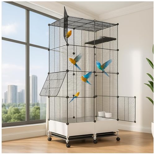 69in Large Forged Steel Birdcage, Comes with Bird Nest, Ladder, Hammock, Feeder, etc. Equipped with Wheels for Indoors Mobility, Suitable for Parrots, Pigeons (Black, 29.2" Lx14.6 Wx69 H) by Generic - Used condition - US$69.00