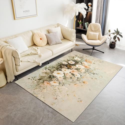 Tapis Doux Fleurs 140x200cm Lavable - Solution Sol Antidérapant Facile