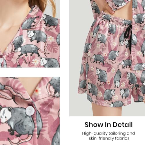 Image of Funny Satin Pajamas Set for Women Button Down Sleepwear Print Pjs Set 2 Piece Short Sleeve Loungewear Gift for Women