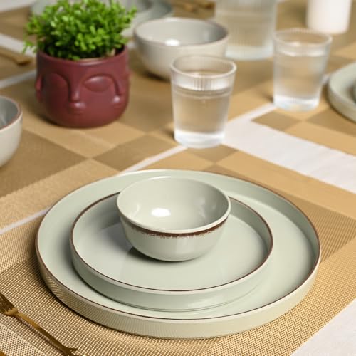 Image of MARKET 99 Melamine Plato Dinner Set of 12 Pcs | Glossy Round Dinner Set with Plain Design | Includes 4 Full Plates, 4 Quarter Plates & 4 Soup Bowls | Durable, Lightweight & Easy to Clean