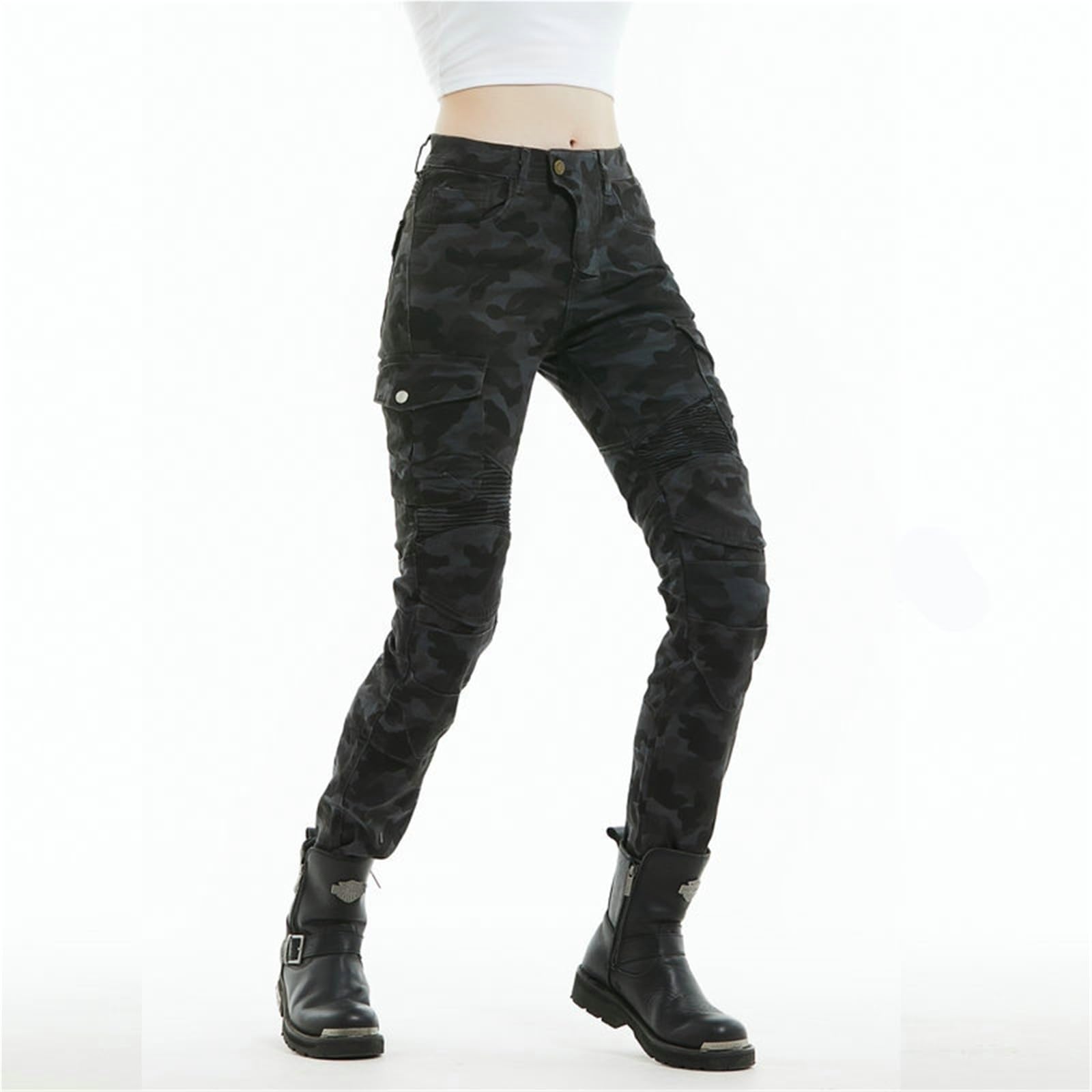 Pantaloni Da Motocross Da Donna, In Denim Resistente Agli Strappi, Con Vita Regolabile, Jeans for La Guida Fuoristrada(M)