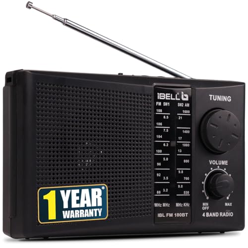 iBELL FM180BT Portable FM Radio with Bluetooth Speaker, USBSDMP3 Player & Dynamic Speaker 4 Band (Black)