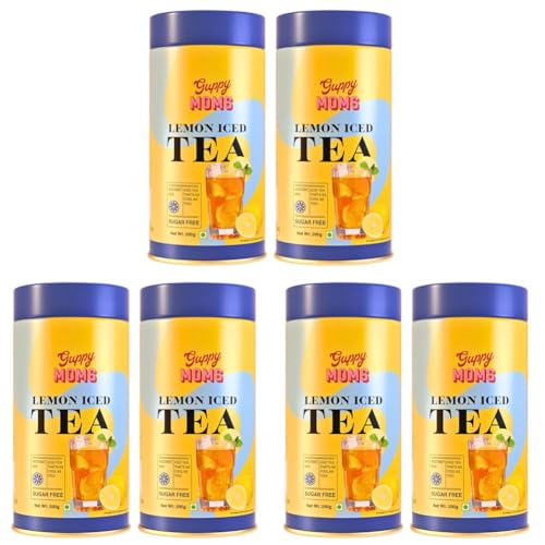 Image of GUPPY MOM'S Lemon Iced Tea - Sugar-Free Fruit Drink with Vitamin C | Powdered Iced Tea | Premium Mixer & Healthy Energy Drink Alternative | 400g (Pack of 6) - Up to 40 Servings