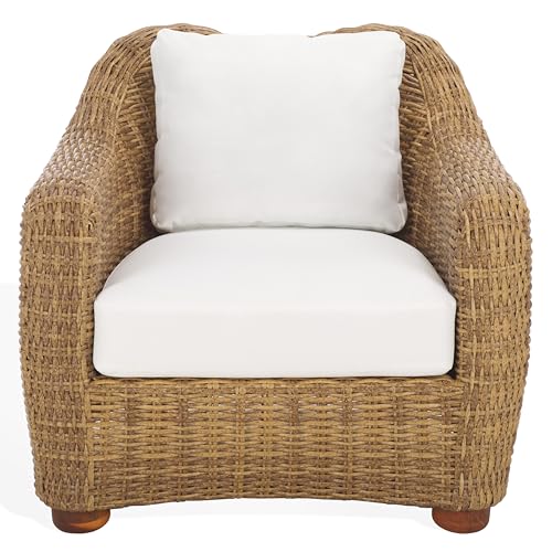 SAFAVIEH Couture Outdoor Collection Melbourne Natural/White Cushion Wicker Patio Accent