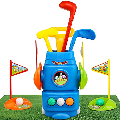 TOY Life Kids Golf Clubs - Toddler Golf Set -Sport Golf Game for Toddlers - Outdoor Golf Kids - Golf Toys - Toy Golf Cart - Plastic Kids Golf Clubs with 2 Flags and 3 Balls - Kids Golf Clubs 3-5