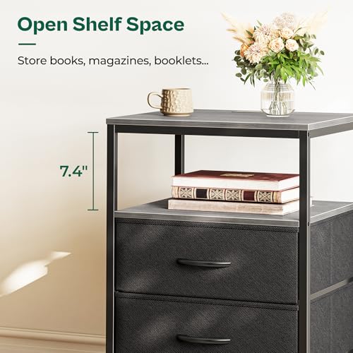 Image of Huuger Night Stand with Charger Station, 27.7 Inch Tall Nightstand